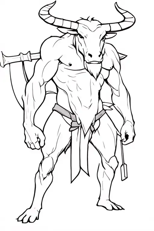 Minotaur standing guard with hammer tattoo design idea