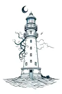 eldritch themed lighthouse with tendrils  tattoo design idea