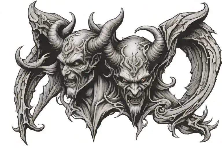 angel and devil horns tattoo design idea