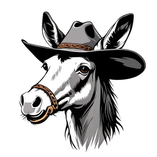 donkey farm horseshoe black and white cowboy hat tattoo design idea