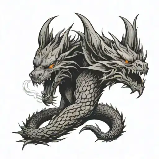 dragon breathing out fire thats in form of wolf tattoo design idea