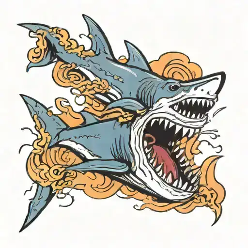 storm clouds with shark swimming tattoo design idea