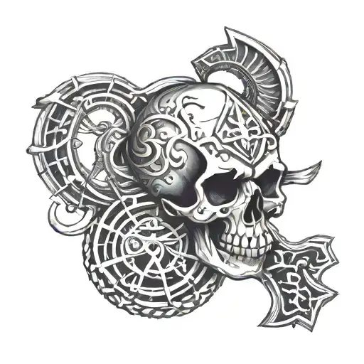 skull and ankh symbol tattoo design idea