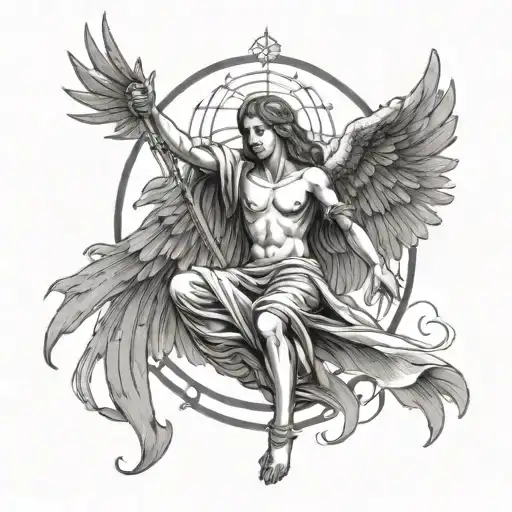 seraphim angel with rays radiating tattoo design idea
