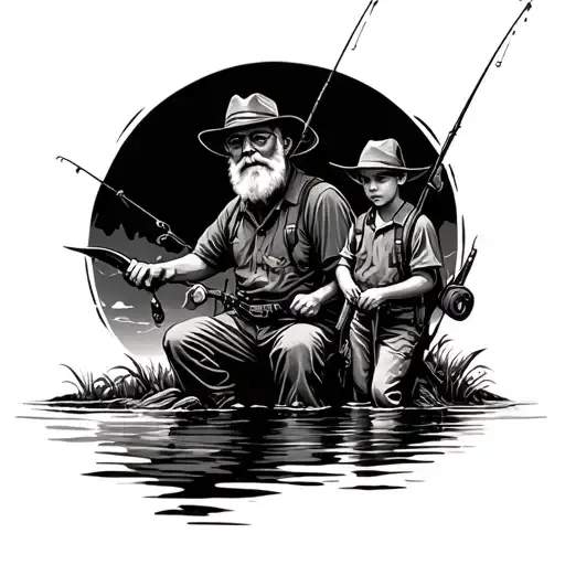 grandpa dad and son fishing hunting tattoo design idea