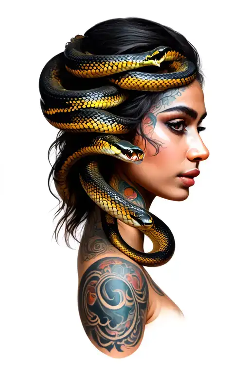 samari woman with snake wrapped tattoo design idea