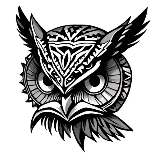 Aztec owl face tattoo old school realistic black tattoo design idea