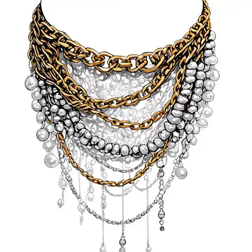tangled necklaces are made up of  strands of mostly loosely tangled pearl strings with gold chain mixed in tattoo design idea