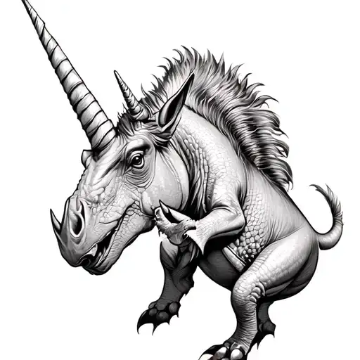unicorn fighting a triceratops tattoo design idea