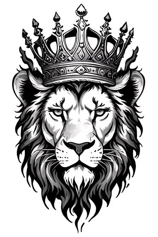CROWNED LION HEAD WITH WATERCOLOR tattoo design idea