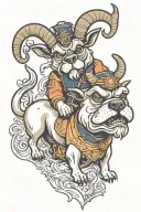 Navy salty anthropomorphic goat with a pet bulldog tattoo design idea