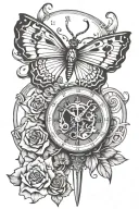 butterfly sword clock tattoo design idea