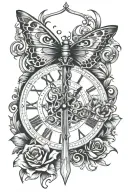 butterfly sword clock tattoo design idea