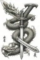 japanese katana sword with dragon and japanese words tattoo design idea