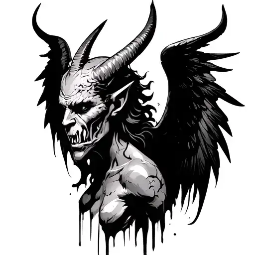 Devil with no face, make it abstract design, with wings and make it sketch type, Full body tattoo design idea