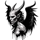 Devil with no face, make it abstract design, with wings and make it sketch type, Full body tattoo design idea