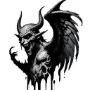 Devil with no face, make it abstract design, with wings and make it sketch type, Full body tattoo design idea