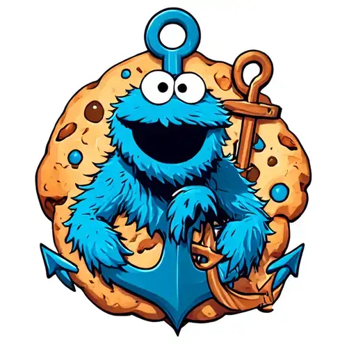 Cookie Monster tattoo with an anchor intertwined tattoo design idea
