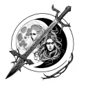 lilith of a Monster Moon and a sword intertwined tattoo design idea