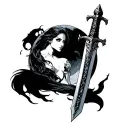 lilith of a Monster Moon and a sword intertwined tattoo design idea