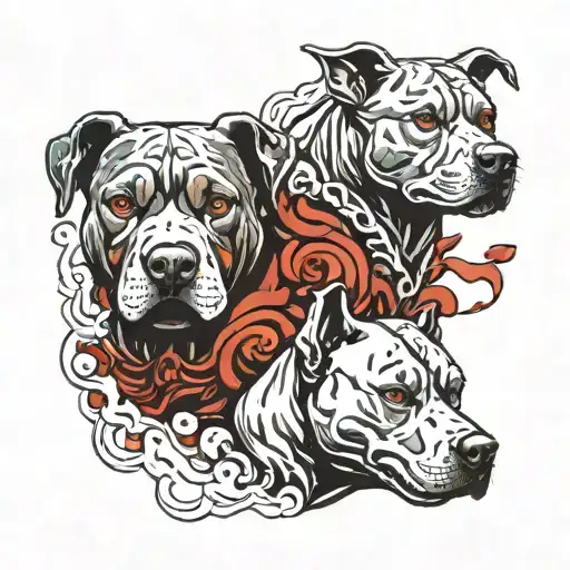Cerberus 3 heads only pitbulls tattoo design idea