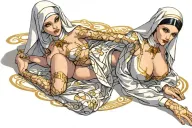 Sexy Nun, huge boobs,, wide hips, petite, revealing attire, seductive facial expressions, gold cross, Lingerie, sexual tattoo design idea