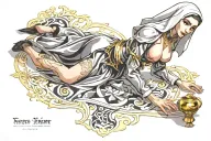 Sexy Nun, huge boobs,, wide hips, petite, revealing attire, seductive facial expressions, gold cross, Lingerie, sexual tattoo design idea