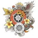 dragon phoenix plumeria compass tattoo design idea