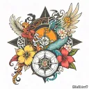 dragon phoenix plumeria compass tattoo design idea