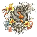 dragon phoenix plumeria compass tattoo design idea