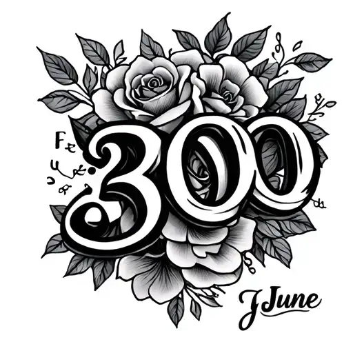 cousin tattoo February and June birthday date with number 300 tattoo design idea