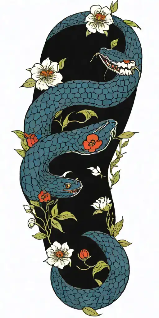 snake with poppies, boat sailing tattoo design idea