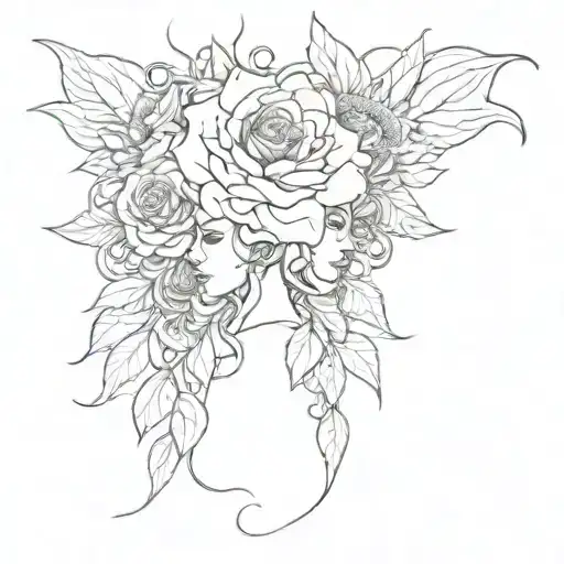 half sleeve roses, lilly and sunflower witha medusa outline with locs  tattoo design idea