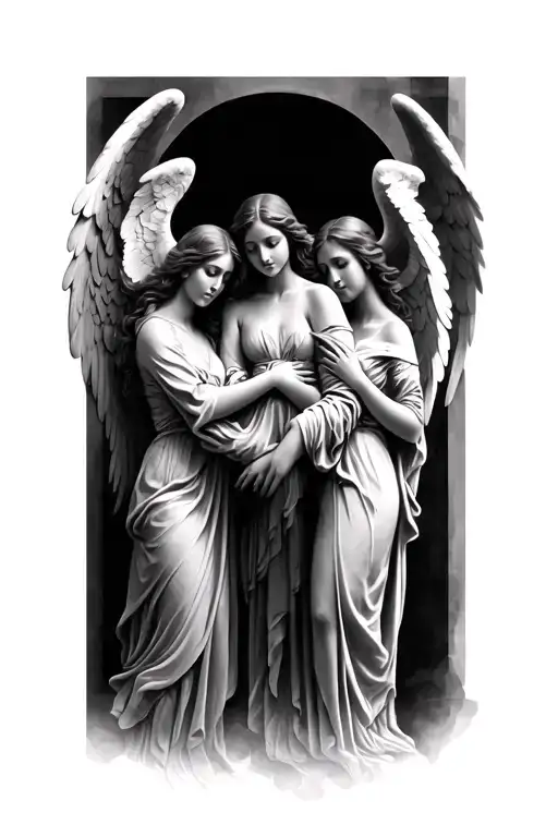 3 angels with mother an tattoo design idea