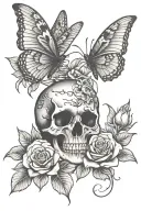 sunset doves skull biterfly rose tattoo design idea