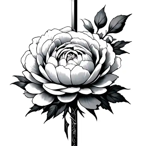bleach ichigos blade around peonies tattoo design idea