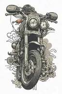 Wrist tattoo flatlined heartbeat leading into a line type city with a motorcycle speeding at a wall tattoo design idea