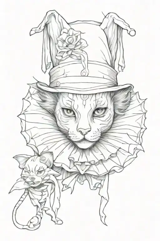 Pierrot clown cat tattoo design idea