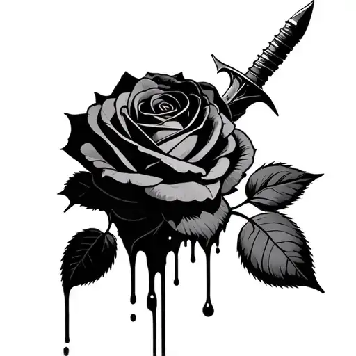 black rose with a dagger stem dripping blood tattoo design idea
