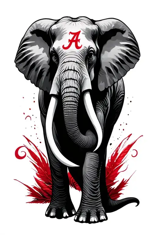 African art representation and elephant Alabama crimson tide tattoo design idea