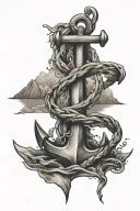 Anchor with mountains and sea waves tattoo design idea