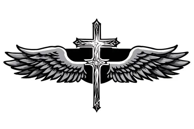 a cross and wings rip grandpa tattoo design idea