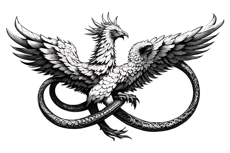 Ouroboros Wrapped Around A Phoenix tattoo design idea