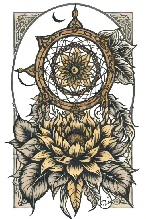 dreamcatcher sunflower tattoo design idea