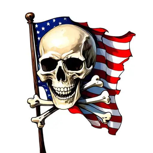skull and crossbones USA flag waving proudly in front tattoo design idea
