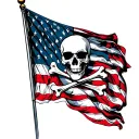 skull and crossbones USA flag waving proudly in front tattoo design idea