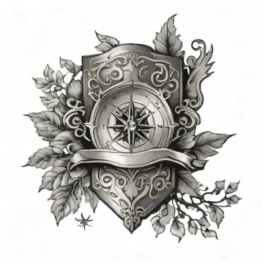 smile, shield, family tree, compass, dreams tattoo design idea
