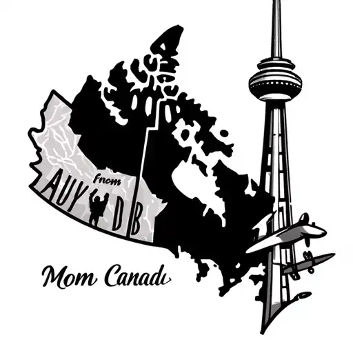 Punjab and canada map with CN tower journey from punjab to canada with plane and four brothers and mom dad for fore arm tattoo design idea