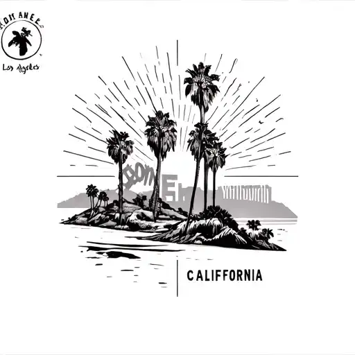 California dedicated sleeve for lower forearm. beaches, Hollywood sign, famous Los Angeles murals, Palm trees, etc tattoo design idea