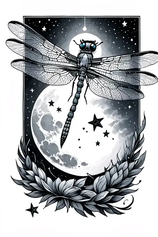 moon dragonfly stars love childloss tattoo design idea